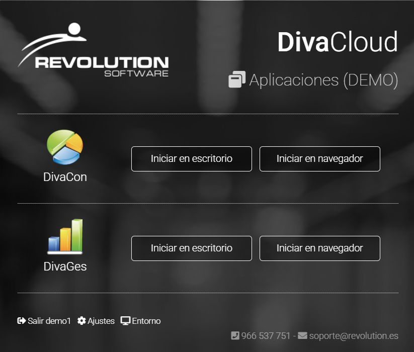 Aplicaciones disponibles en DivaCloud